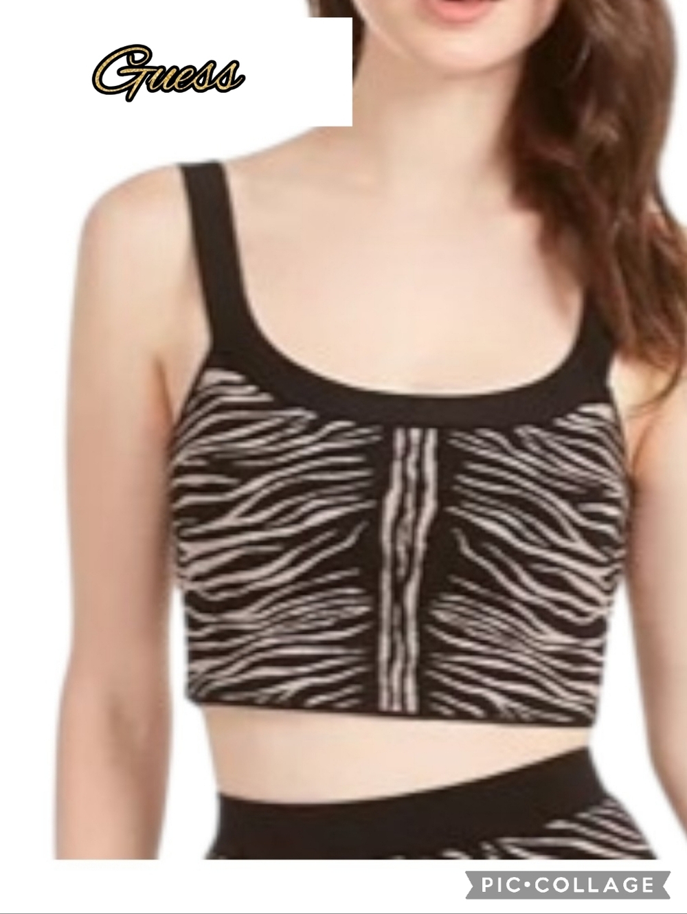 Guess crop top animal print midrift stretch slip on straps nwt sz xl